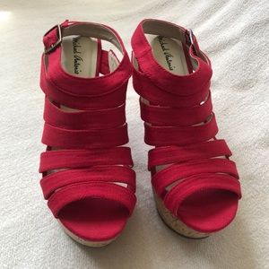 Michael Antonio red, strappy platform sandals. Never worn outside. Size 8.5